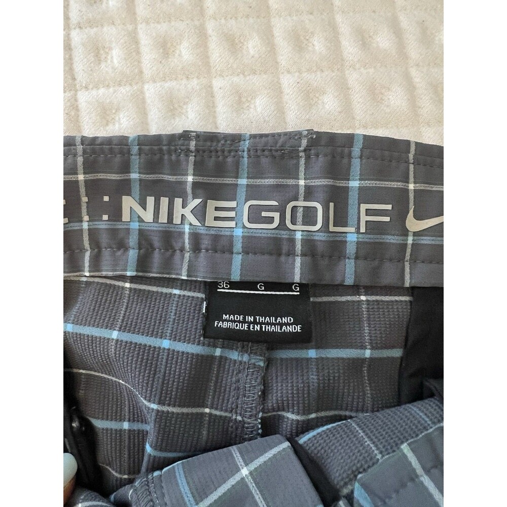 Nike Golf Tour Performance Dri-fit Shorts Mens 36 Blue Gray Plaid Flat Front 12”